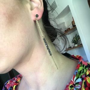 Dainty gold & beaded long chain  drop earrings